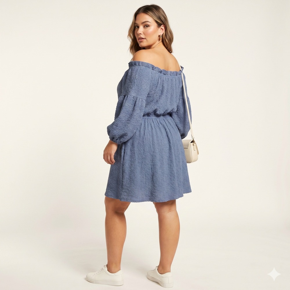 ASOS DESIGN Blue Textured Smocked Mini Dress Puff Sleeve Off Shoulder NWT SZ 10